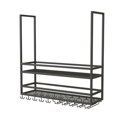 Metal Hanging Wine Glass Rack Modern Black Wine Holder with Shelves