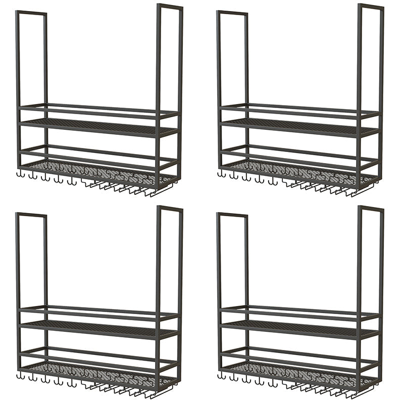 Metal Hanging Wine Glass Rack Modern Black Wine Holder with Shelves