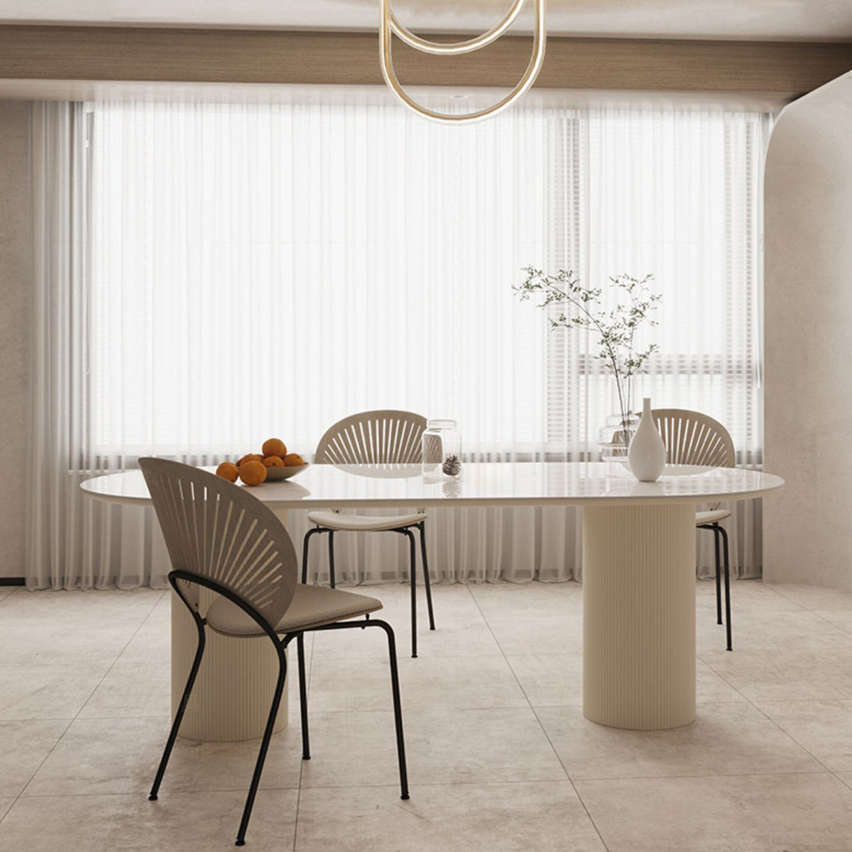 Moderne stijl ovale tafel set 1/4/5/6/7 stukken eetgelegenheid met metalen poten