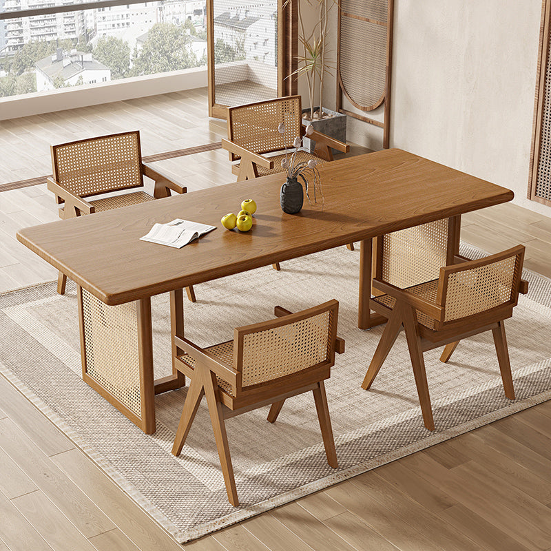 Modern Dining Set 1/5 Pcs Solid Wood Dining Table and Chairs in Brown Clearhalo 'Dining Room Sets' 'Dining Tables & Seating' 'dining_room_set' 'furn' 'furn_dining_room_set' 'Furniture' 'Kitchen & Dining Furniture' 6630170