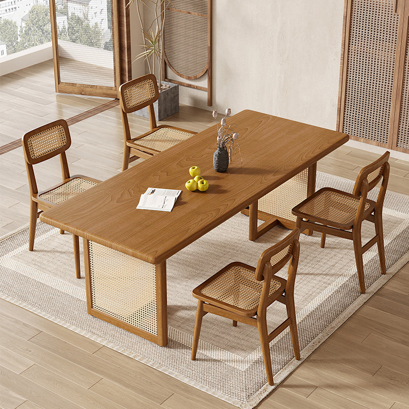 Modern Dining Set 1/5 Pcs Solid Wood Dining Table and Chairs in Brown 5 Pieces: Table, 4 Brown Chairs Clearhalo 'Dining Room Sets' 'Dining Tables & Seating' 'dining_room_set' 'furn' 'furn_dining_room_set' 'Furniture' 'Kitchen & Dining Furniture' 6630171
