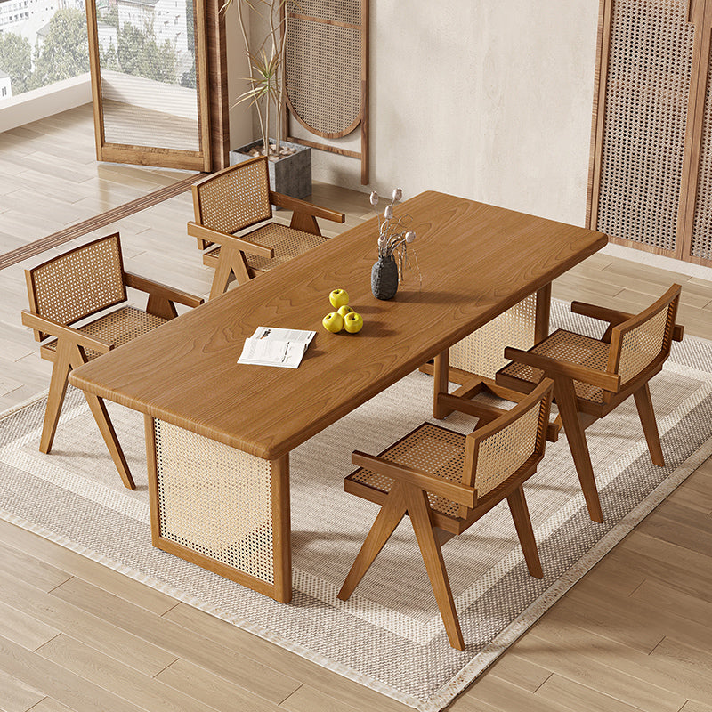 Modern Dining Set 1/5 Pcs Solid Wood Dining Table and Chairs in Brown 5 Pieces: Table, 4 Walnut Chairs Clearhalo 'Dining Room Sets' 'Dining Tables & Seating' 'dining_room_set' 'furn' 'furn_dining_room_set' 'Furniture' 'Kitchen & Dining Furniture' 6630172