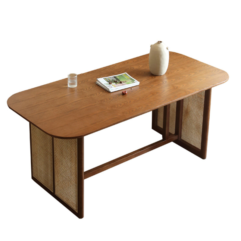 Rectangle Dining Set 1/4/5/6 Pcs Ash Solid Wood and Rattan Dining Table and Chairs Brown Table 79"L x 34"W Clearhalo 'Dining Room Sets' 'Dining Tables & Seating' 'dining_room_set' 'furn' 'furn_dining_room_set' 'Furniture' 'Kitchen & Dining Furniture' 6630224