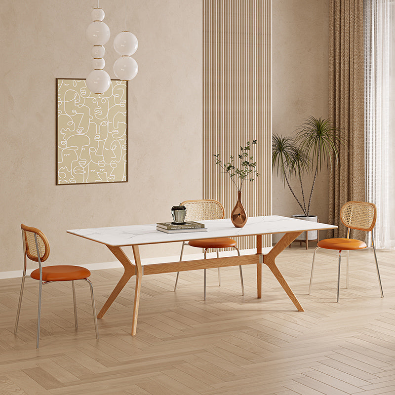 Noordse 1/4/5/7 stukken meubels rechthoekige stenen eettafel in wit gezet