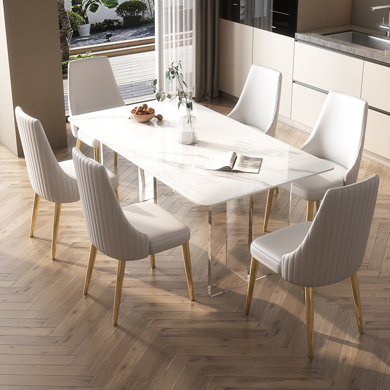 Modern Style 1/2/5/7 Pieces Dining Chairs Set Stone Rectangle Furniture in White