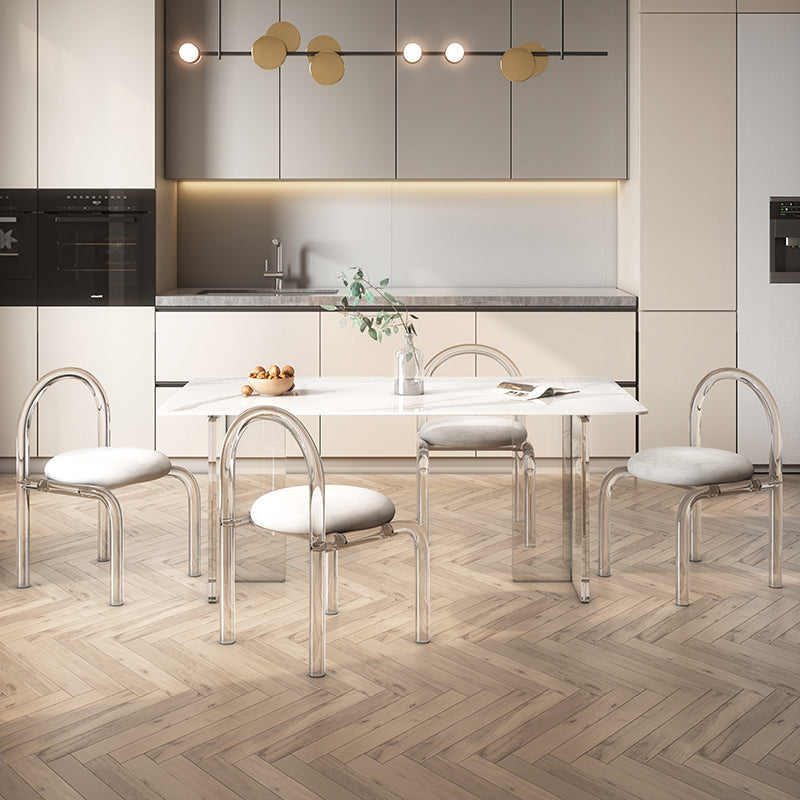 Modern Style 1/2/5/7 Pieces Dining Chairs Set Stone Rectangle Furniture in White