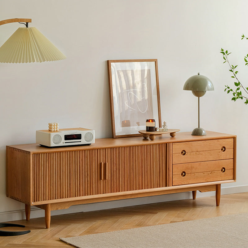 Scandinavische tv-mediastandaard massief houten tv-console met 2 lades
