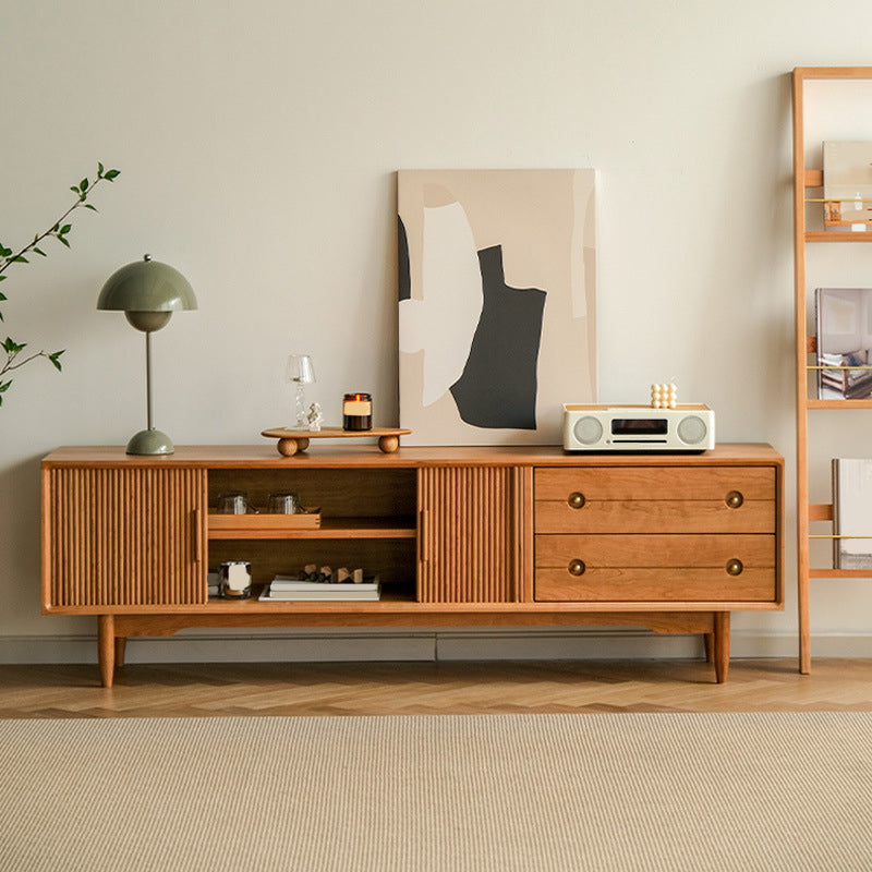 Scandinavische tv-mediastandaard massief houten tv-console met 2 lades