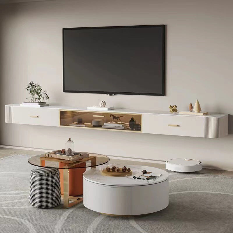 Contemporary Floating Media Console White Faux Wood Stand Console with Drawers Clearhalo 'furn' 'furn_tv_stands_entertainment_centers' 'Furniture' 'Living Room Furniture' 'TV Stands & Entertainment Centers' 'TV Stands & Media Storage Furniture' 'tv_stands_entertainment_centers' 6630963