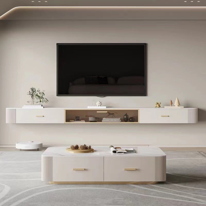Contemporary Floating Media Console White Faux Wood Stand Console with Drawers Clearhalo 'furn' 'furn_tv_stands_entertainment_centers' 'Furniture' 'Living Room Furniture' 'TV Stands & Entertainment Centers' 'TV Stands & Media Storage Furniture' 'tv_stands_entertainment_centers' 6630964