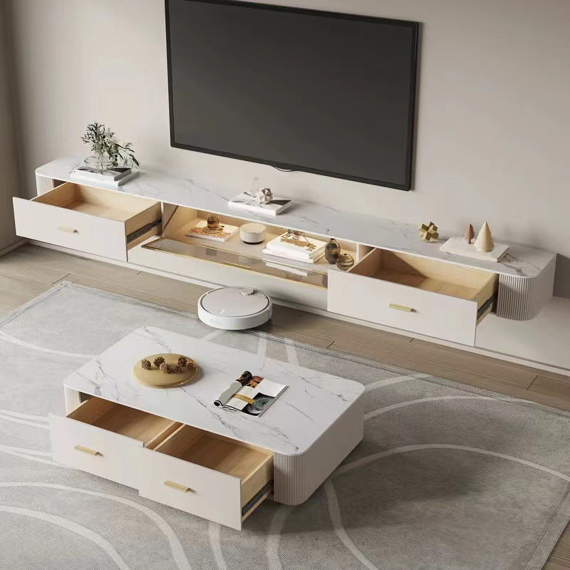 Contemporary Floating Media Console White Faux Wood Stand Console with Drawers Clearhalo 'furn' 'furn_tv_stands_entertainment_centers' 'Furniture' 'Living Room Furniture' 'TV Stands & Entertainment Centers' 'TV Stands & Media Storage Furniture' 'tv_stands_entertainment_centers' 6630965