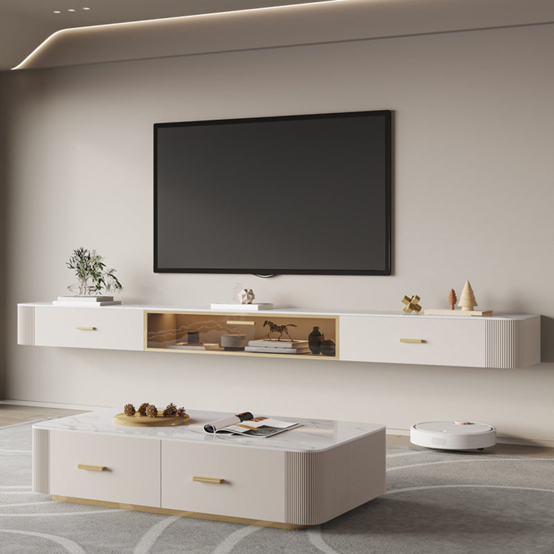 Contemporary Floating Media Console White Faux Wood Stand Console with Drawers Clearhalo 'furn' 'furn_tv_stands_entertainment_centers' 'Furniture' 'Living Room Furniture' 'TV Stands & Entertainment Centers' 'TV Stands & Media Storage Furniture' 'tv_stands_entertainment_centers' 6630966