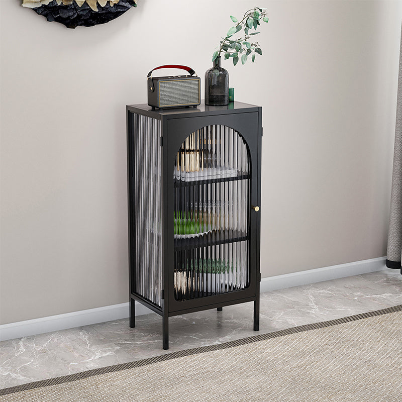 Contemporary Metal Curio Cabinet Glass Doors Hutch Buffet with Door Gloss Black Clearhalo 'Display & China Cabinets' 'display_china_cabinets' 'furn' 'furn_display_china_cabinets' 'Furniture' 'Kitchen & Dining Furniture' 6630979