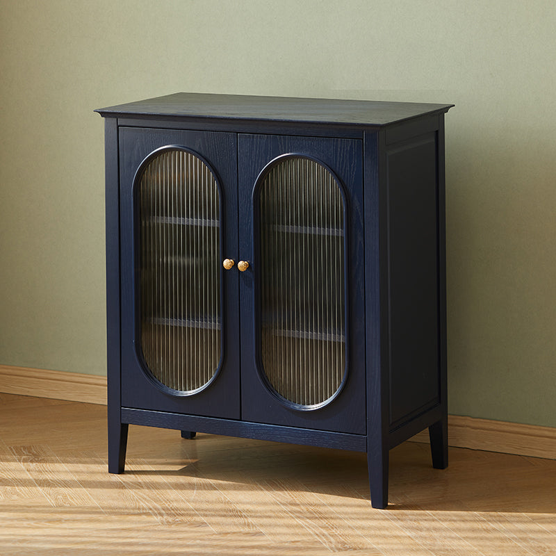 Contemporary Glass Display Stand Oil Oak Hutch Buffet with Doors