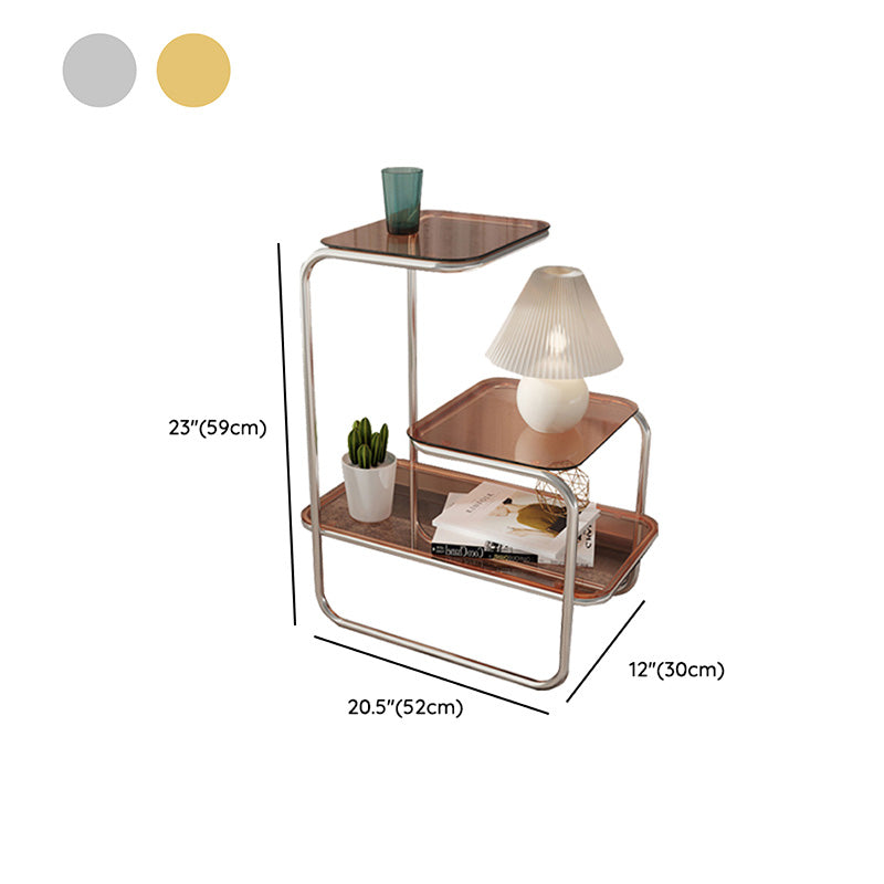 Tablero de vidrio de mesa lateral modernista con mesa auxiliar de 3 niveles cuadrados de almacenamiento