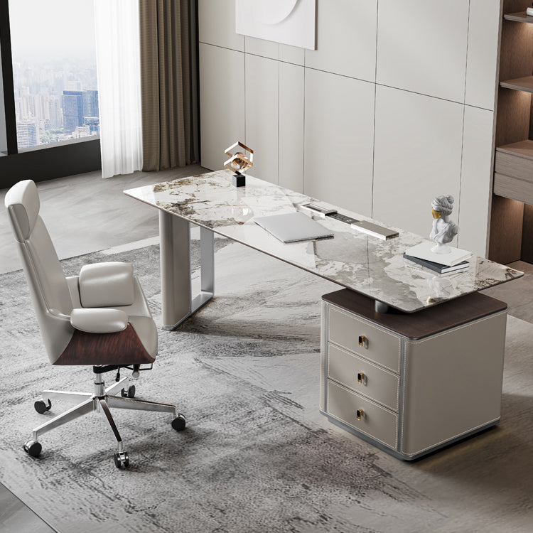 Stone Rectangular Writing Desk Modern 29.53" Tall Office Desk with Drawers 70.9"L x 27.6"W x 29.5"H Clearhalo 'furn' 'furn_office_desk' 'Furniture' 'Office Desks' 'Office Furniture' 'office_desk' 6632493