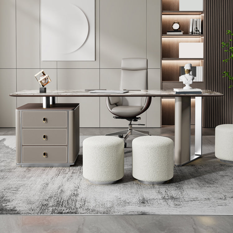 Stone Rectangular Writing Desk Modern 29.53" Tall Office Desk with Drawers 55.1"L x 27.6"W x 29.5"H Clearhalo 'furn' 'furn_office_desk' 'Furniture' 'Office Desks' 'Office Furniture' 'office_desk' 6632494