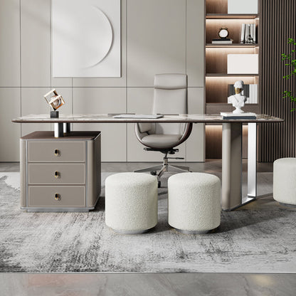 Stone Rectangular Writing Desk Modern 29.53" Tall Office Desk with Drawers 55.1"L x 27.6"W x 29.5"H Clearhalo 'furn' 'furn_office_desk' 'Furniture' 'Office Desks' 'Office Furniture' 'office_desk' 6632494