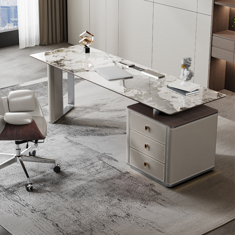 Stone Rectangular Writing Desk Modern 29.53" Tall Office Desk with Drawers Clearhalo 'furn' 'furn_office_desk' 'Furniture' 'Office Desks' 'Office Furniture' 'office_desk' 6632495