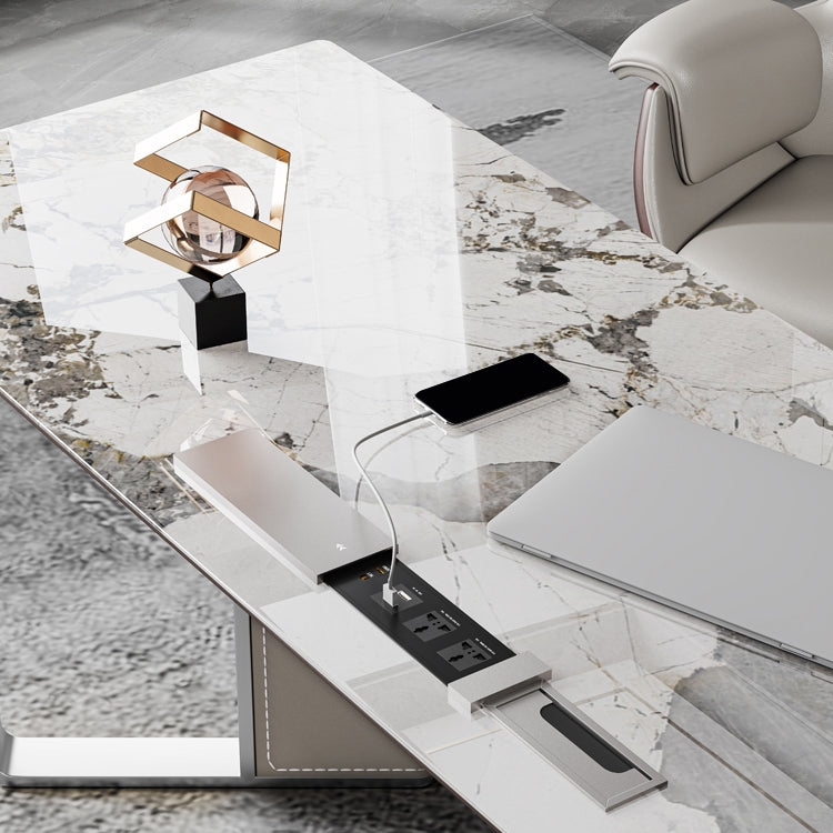 Stone Rectangular Writing Desk Modern 29.53" Tall Office Desk with Drawers Clearhalo 'furn' 'furn_office_desk' 'Furniture' 'Office Desks' 'Office Furniture' 'office_desk' 6632497