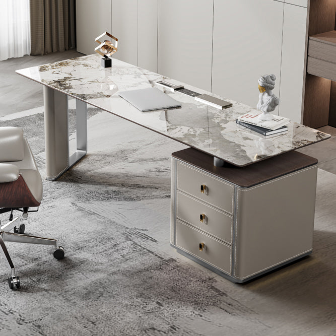 Stone Rectangular Writing Desk Modern 29.53" Tall Office Desk with Drawers Clearhalo 'furn' 'furn_office_desk' 'Furniture' 'Office Desks' 'Office Furniture' 'office_desk' 6632501