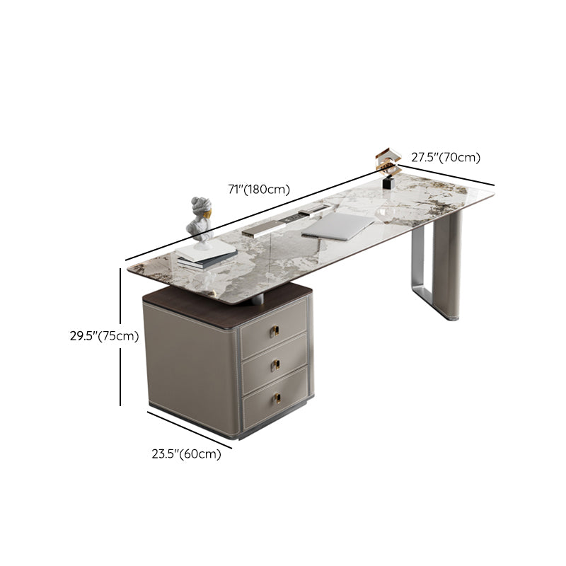 Stone Rectangular Writing Desk Modern 29.53" Tall Office Desk with Drawers Clearhalo 'furn' 'furn_office_desk' 'Furniture' 'Office Desks' 'Office Furniture' 'office_desk' 6632503