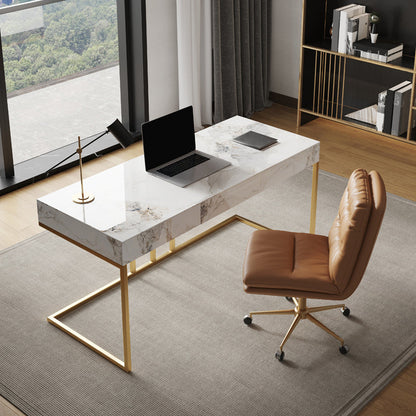 Escritorio de oficina de Stone Glam 23.62 "W escritura de escritura de acero inoxidable con 3 cajones