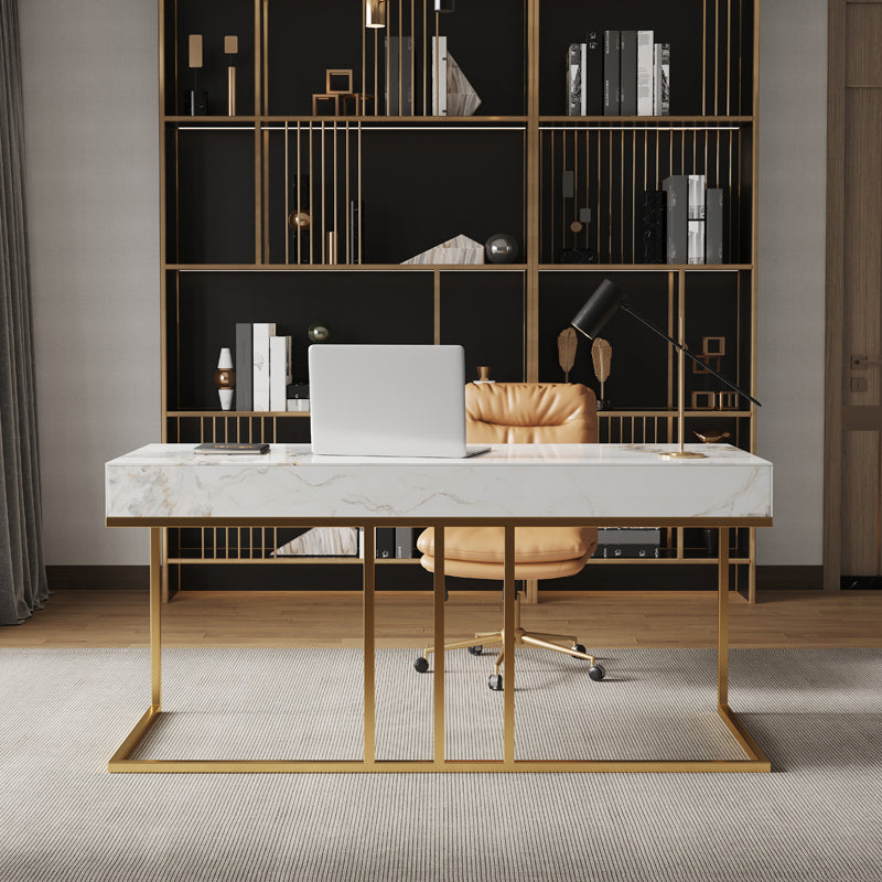 Escritorio de oficina de Stone Glam 23.62 "W escritura de escritura de acero inoxidable con 3 cajones