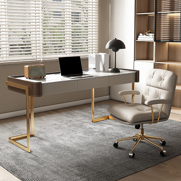 Stein gebogener Schreibtisch Glam 29.53 "großer Büroschreibtisch mit Schubladen