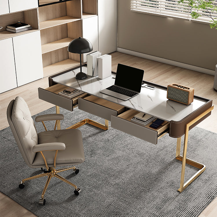 Stein gebogener Schreibtisch Glam 29.53 "großer Büroschreibtisch mit Schubladen