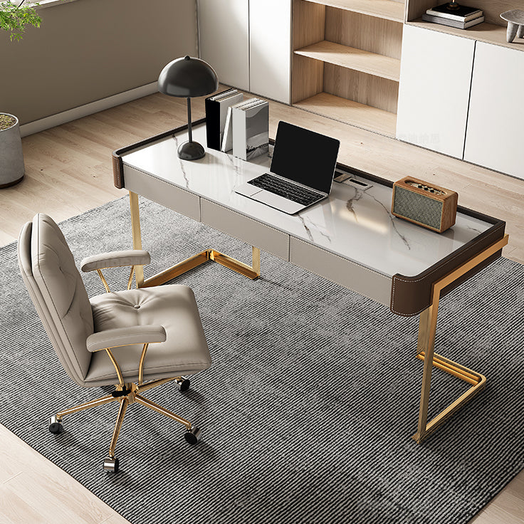 Stein gebogener Schreibtisch Glam 29.53 "großer Büroschreibtisch mit Schubladen