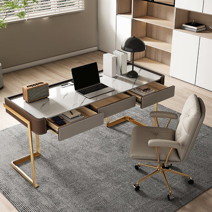 Stein gebogener Schreibtisch Glam 29.53 "großer Büroschreibtisch mit Schubladen