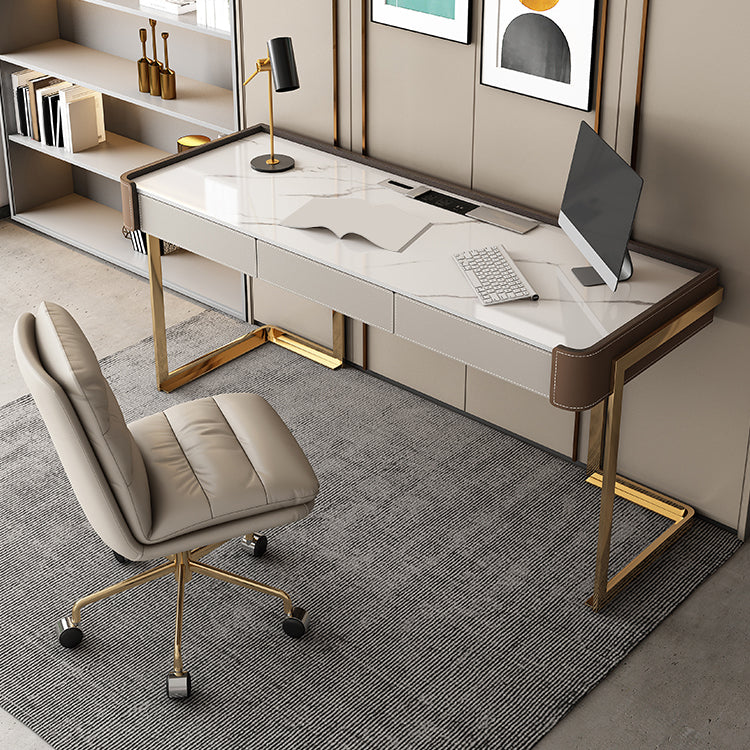 Glam Stone Writing Desk 29.53 Zoll großer Büroschreibtisch mit Schubladen