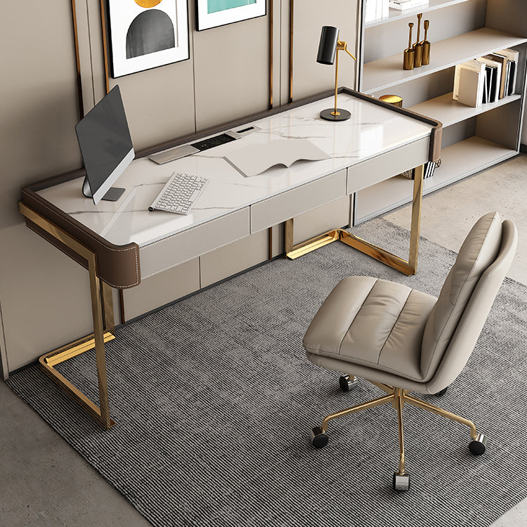 Glam Stone Writing Desk 29.53 Zoll großer Büroschreibtisch mit Schubladen