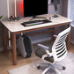 Modern Stone Gaming Desk Rectangular Parsons Base Computer Desk 55.1"L x 23.6"W x 29.5"H White-Brown Clearhalo 'furn' 'furn_office_desk' 'Furniture' 'Office Desks' 'Office Furniture' 'office_desk' 6632894