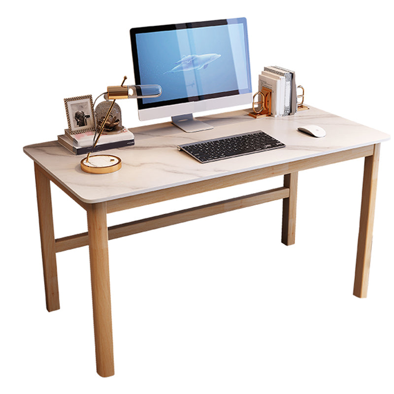 Modern Stone Gaming Desk Rectangular Parsons Base Computer Desk Natural Wood White Clearhalo 'furn' 'furn_office_desk' 'Furniture' 'Office Desks' 'Office Furniture' 'office_desk' 6632897
