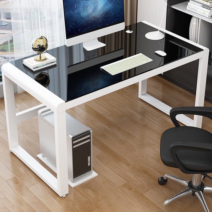 Contemporary Glass-Top Office Desk Antique Finish Computer Desk with Metal Legs White Black Clearhalo 'furn' 'furn_office_desk' 'Furniture' 'Office Desks' 'Office Furniture' 'office_desk' 6632914