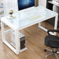 Contemporary Glass-Top Office Desk Antique Finish Computer Desk with Metal Legs White White Clearhalo 'furn' 'furn_office_desk' 'Furniture' 'Office Desks' 'Office Furniture' 'office_desk' 6632915