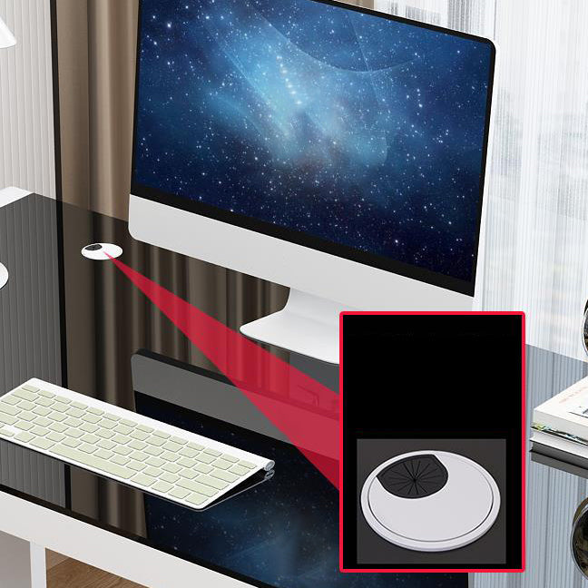 Contemporary Glass-Top Office Desk Antique Finish Computer Desk with Metal Legs Clearhalo 'furn' 'furn_office_desk' 'Furniture' 'Office Desks' 'Office Furniture' 'office_desk' 6632917