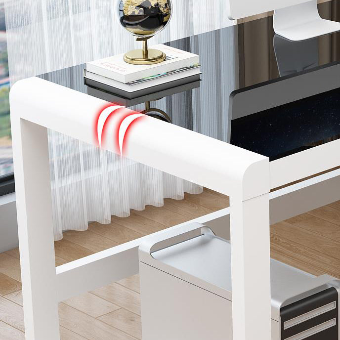 Contemporary Glass-Top Office Desk Antique Finish Computer Desk with Metal Legs Clearhalo 'furn' 'furn_office_desk' 'Furniture' 'Office Desks' 'Office Furniture' 'office_desk' 6632918