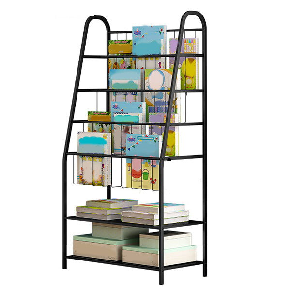 Scandinavian Ladder Bookcase Metal Open Back Bookshelf with Shelves Black Clearhalo 'Bookcases' 'furn' 'furn_bookcases' 'Furniture' 'Office Furniture' 6633022