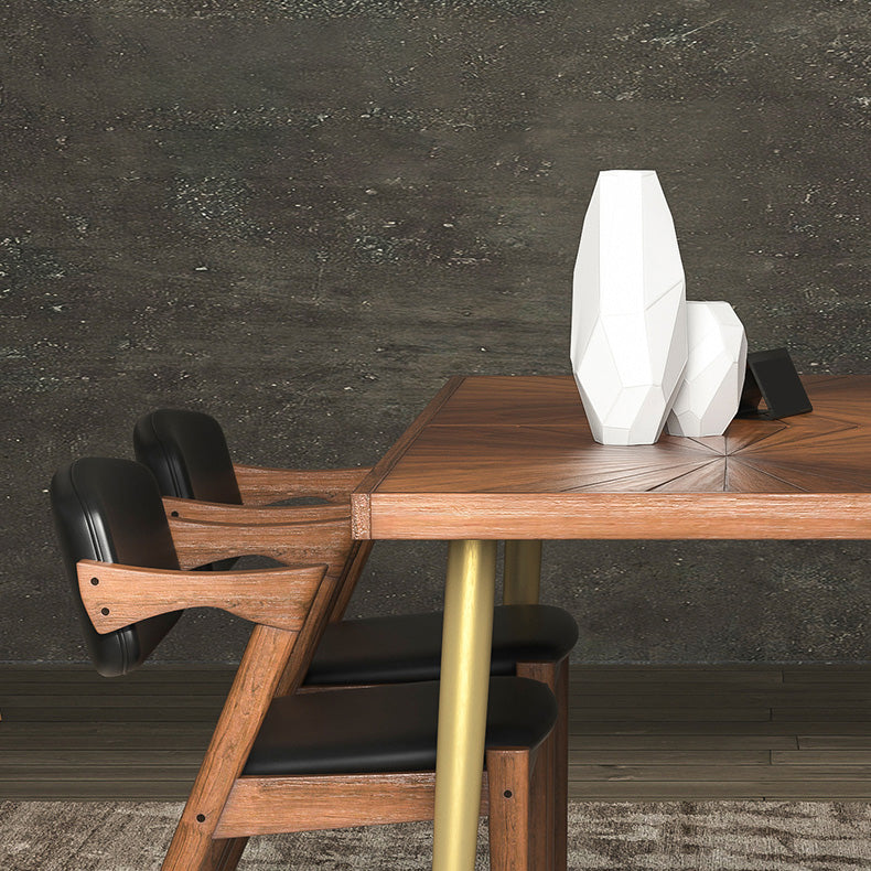 Mesa de comedor rectangular de lujo Mesa de comedor de madera maciza con patas de hierro