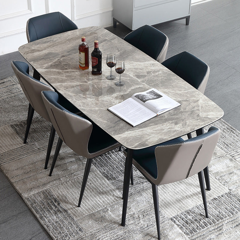 Industrial Rectangle Dining Table Gray Stone Top Dinette Table with Metal Legs 70.9"L x 35.4"W x 29.5"H Without Chairs Clearhalo 'Dining Tables & Seating' 'Dining Tables' 'dining_table' 'furn' 'furn_dining_table' 'Furniture' 'Kitchen & Dining Furniture' 6633211