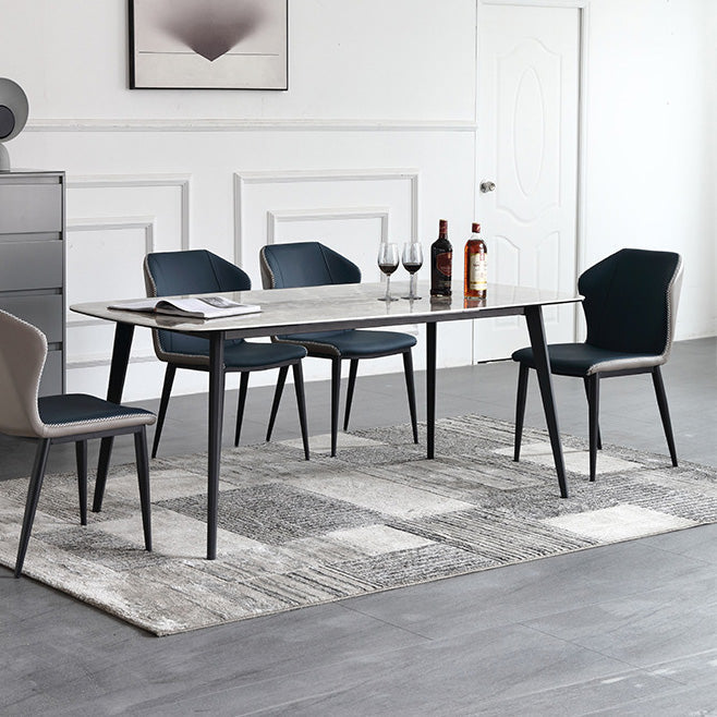 Industrial Rectangle Dining Table Gray Stone Top Dinette Table with Metal Legs 59.1"L x 31.5"W x 29.5"H Without Chairs Clearhalo 'Dining Tables & Seating' 'Dining Tables' 'dining_table' 'furn' 'furn_dining_table' 'Furniture' 'Kitchen & Dining Furniture' 6633212