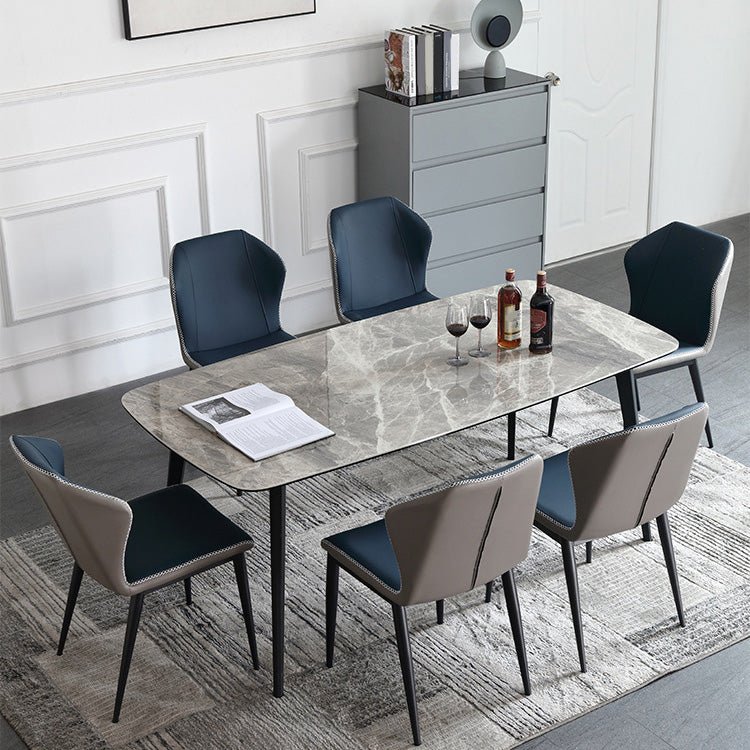 Industrial Rectangle Dining Table Gray Stone Top Dinette Table with Metal Legs 63"L x 31.5"W x 29.5"H Without Chairs Clearhalo 'Dining Tables & Seating' 'Dining Tables' 'dining_table' 'furn' 'furn_dining_table' 'Furniture' 'Kitchen & Dining Furniture' 6633214