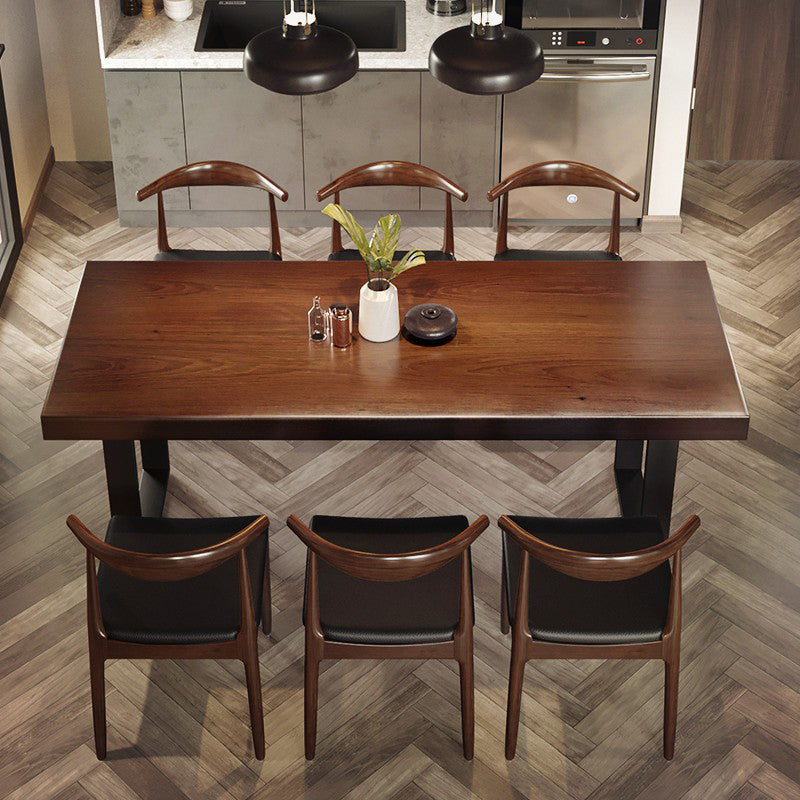 Industrial Double Pedestal Dining Table Rectangle Pine Solid Wood Dining Table