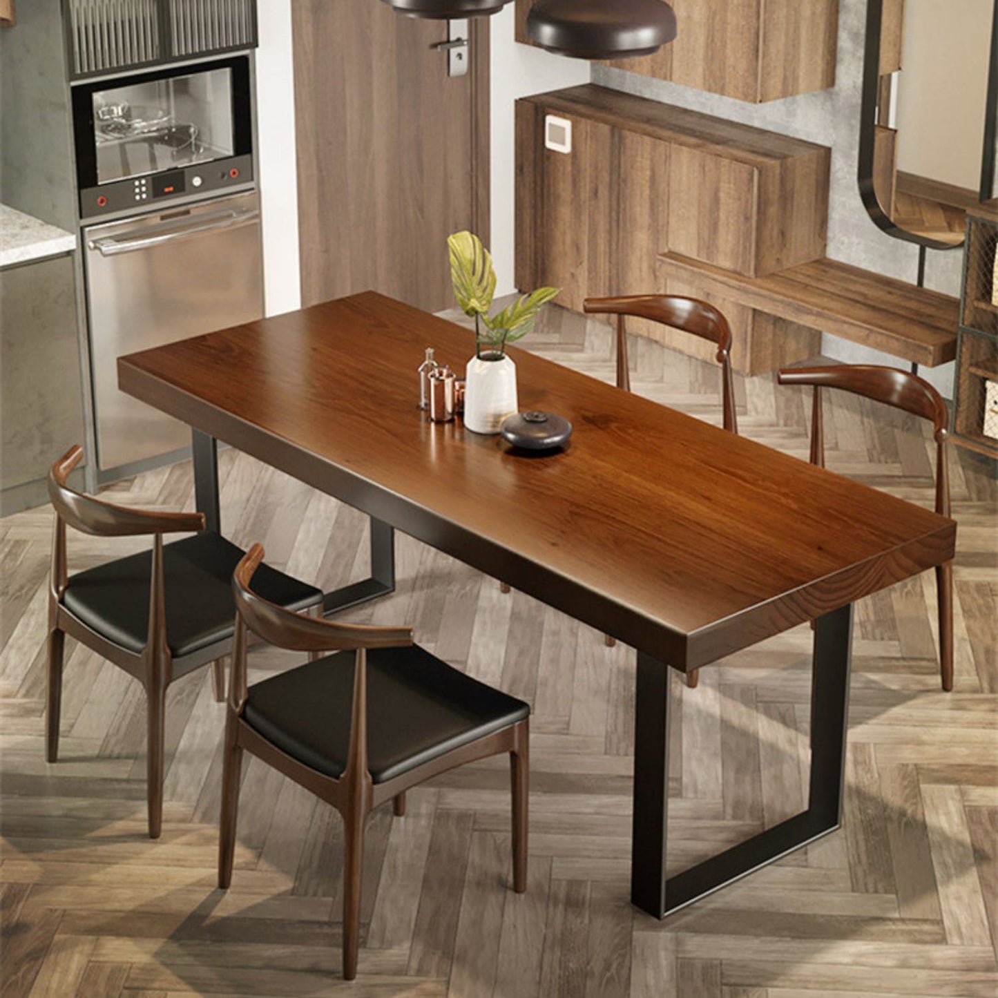 Industrial Double Pedestal Dining Table Rectangle Pine Solid Wood Dining Table