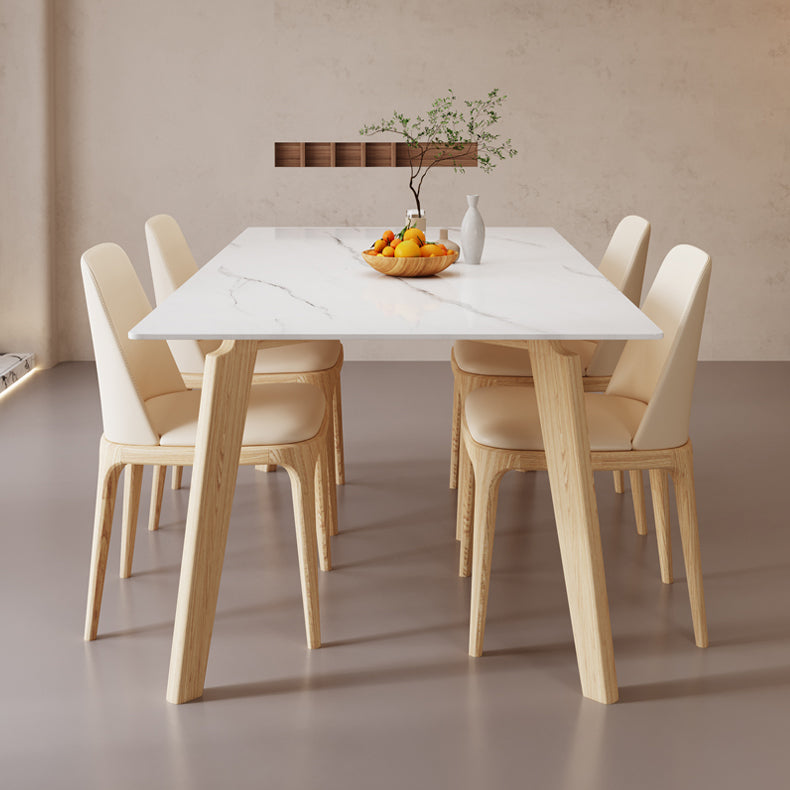 Mesa de comedor Mid-Century con tapa de piedra, mesa de comedor rectangular con patas naturales