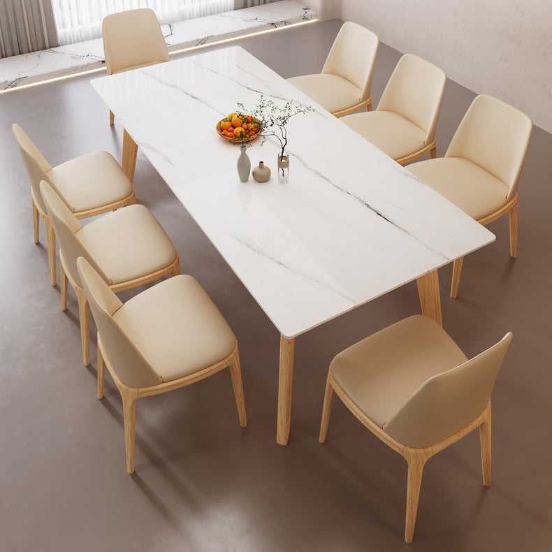 Mesa de comedor Mid-Century con tapa de piedra, mesa de comedor rectangular con patas naturales