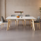 Mesa de comedor Mid-Century con tapa de piedra, mesa de comedor rectangular con patas naturales
